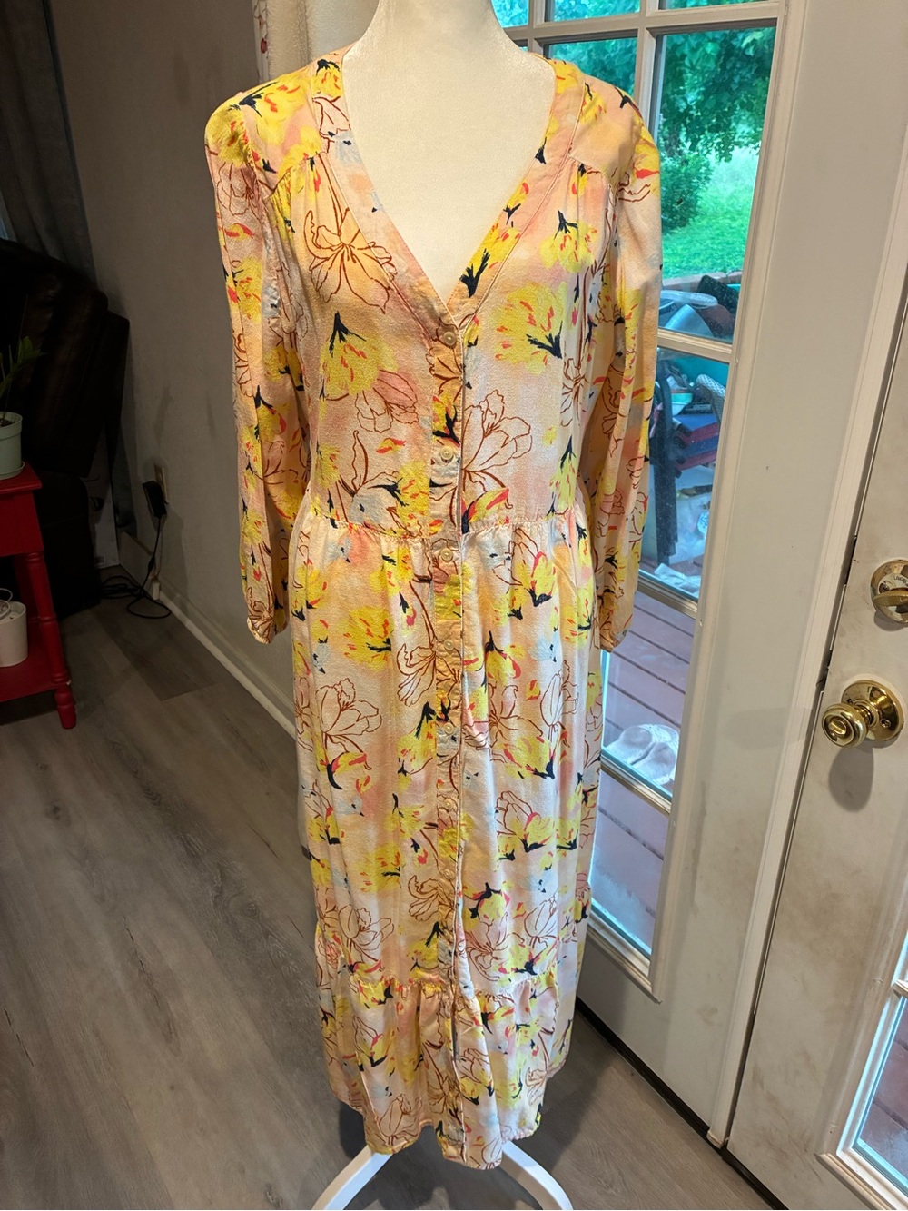 Style & Co. Pink and Yellow Floral Button-Front Maxi Dress